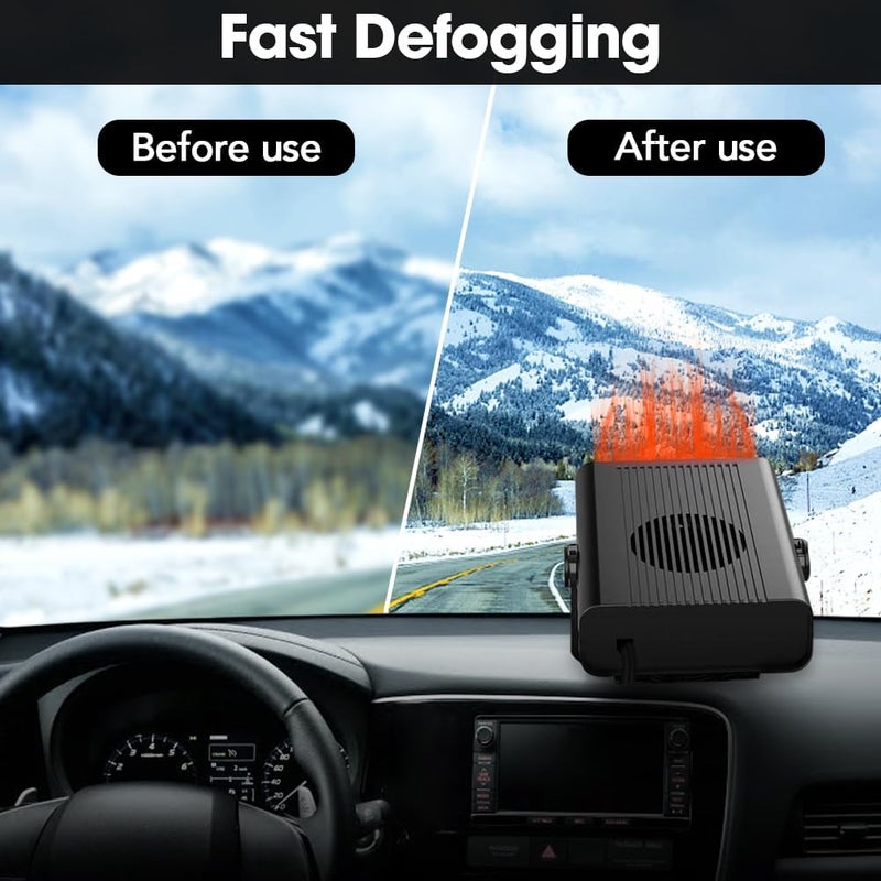 Fun Gift 12V Portable Heater for Car, 2 in 1 Fast Heating & Cooling Fan Defrost Defogger, 150W Car Heater Defroster Automobile Windscreen Fan with 360° Rotatable Base, Black - Image 5